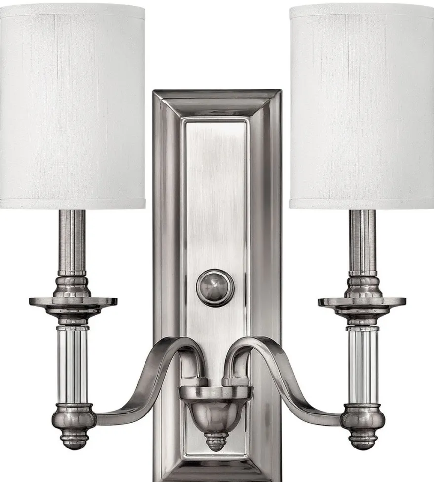 Casa Padrino Jugendstil Doppel Wandleuchte Silber / Weiß 39,4 x 17,1 x H. 40 cm - Elegante Hotel & Restaurant Wandlampe - Barock & Jugendstil Wandleuchten