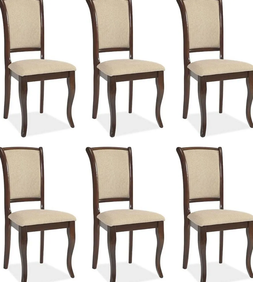 Casa Padrino Jugendstil Esszimmer Stuhl 6er Set Creme / Dunkelbraun 44 x 44 x H. 96 cm - Elegante Massivholz Küchen Stühle - Barock & Jugendstil Esszimmer Möbel