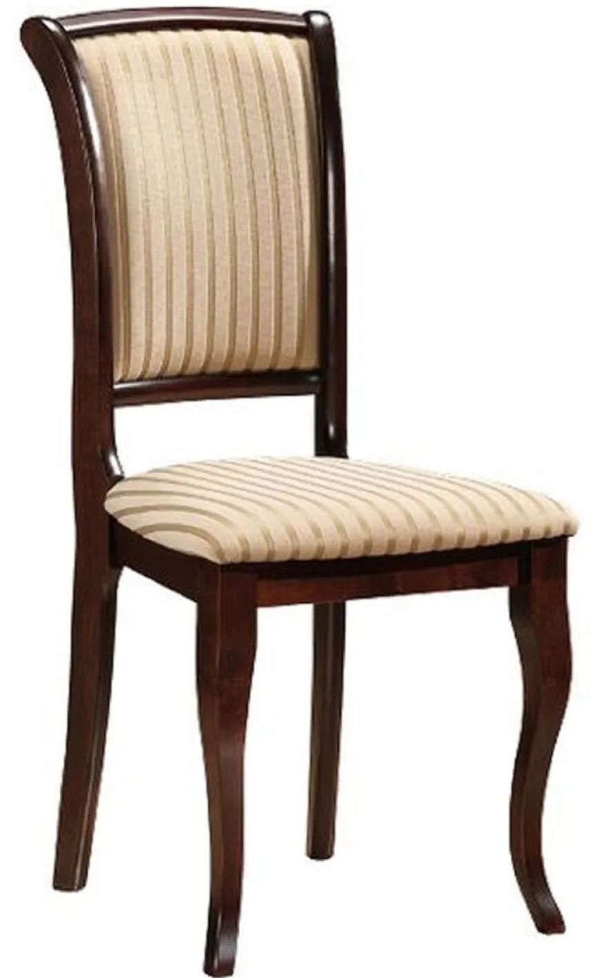 Casa Padrino Jugendstil Esszimmer Stuhl 8er Set Creme / Gold / Dunkelbraun 44 x 44 x H. 96 cm - Elegante Massivholz Küchen Stühle mit Streifen - Barock & Jugendstil Esszimmer Möbel