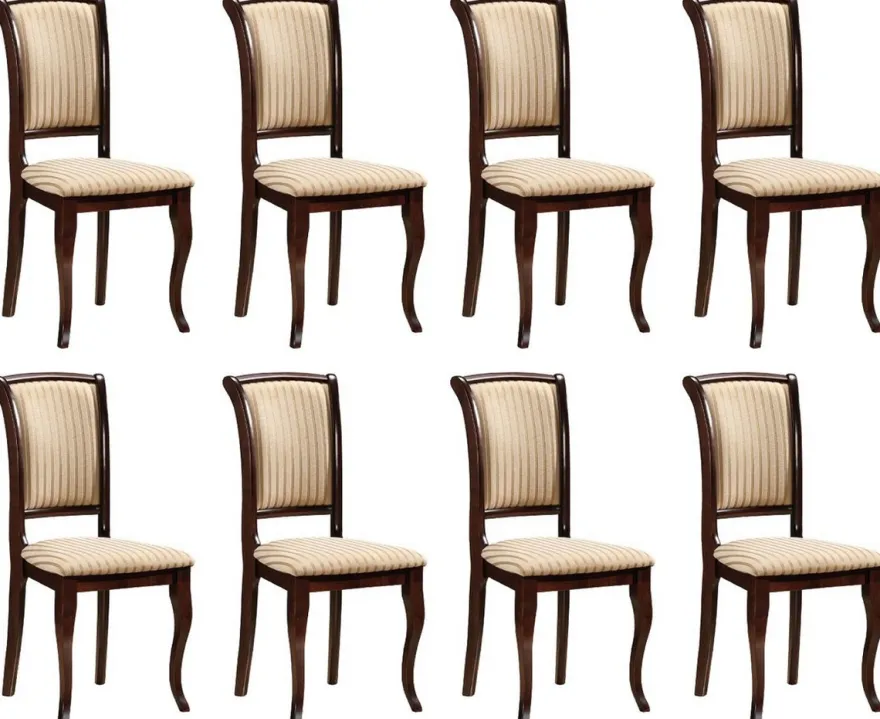 Casa Padrino Jugendstil Esszimmer Stuhl 8er Set Creme / Gold / Dunkelbraun 44 x 44 x H. 96 cm - Elegante Massivholz Küchen Stühle mit Streifen - Barock & Jugendstil Esszimmer Möbel