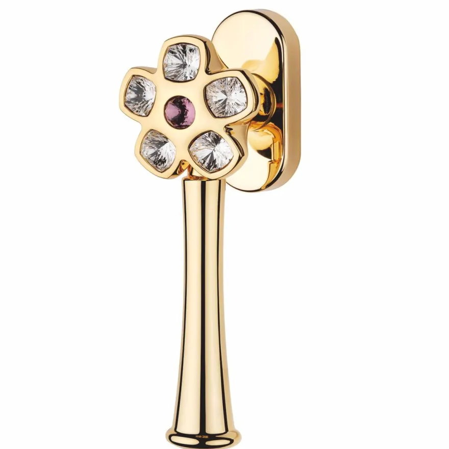 Casa Padrino Jugendstil Fensterklinke mit Kristallglas Gold / Lila 3 x 16,5 cm - Eleganter Fenstergriff - Jugendstil Deko Accessoires - Made in Italy