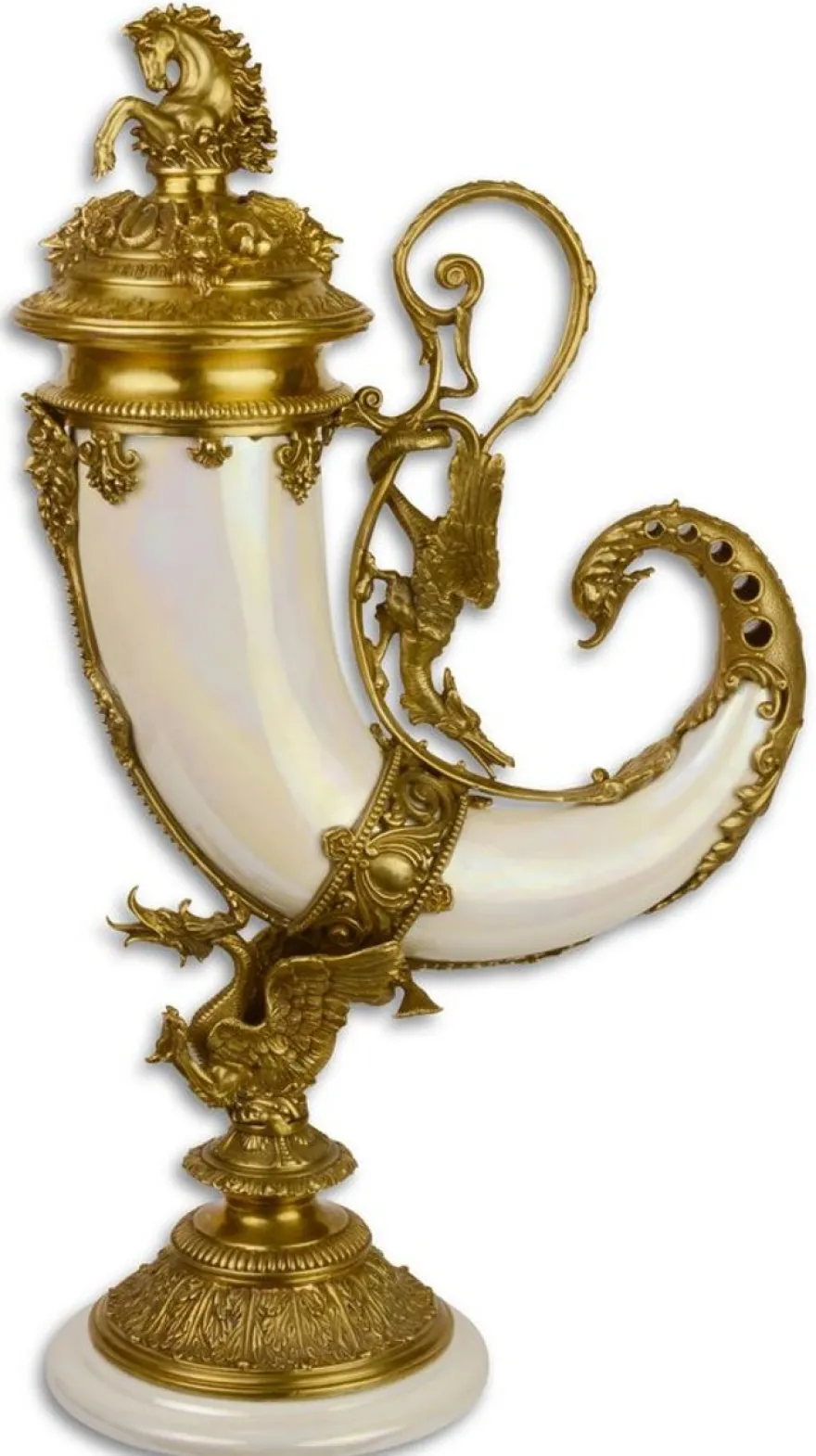 Casa Padrino Jugendstil Füllhorn mit Sockel Weiß / Gold 17,4 x 29,5 x H. 52 cm - Barock & Jugendstil Deko