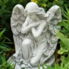 Casa Padrino Jugendstil Garten Deko Skulptur Engel Grau H. 36 cm - Elegante Garten Deko Stein Figur - Barock & Jugendstil Garten Deko Accessoires