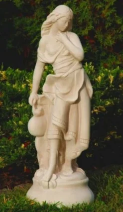 Casa Padrino Jugendstil Garten Deko Skulptur Dame Sandfarben H. 66 cm - Elegante Garten Deko Stein Figur - Barock & Jugendstil Garten Deko Accessoires