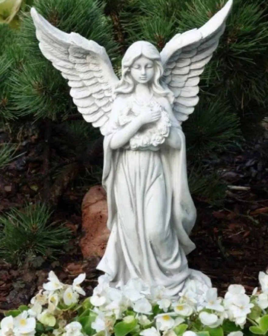 Casa Padrino Jugendstil Garten Deko Skulptur Engel Grau 16 x 14 x H. 46 cm - Elegante Garten Deko Stein Figur - Barock & Jugendstil Garten Deko Accessoires