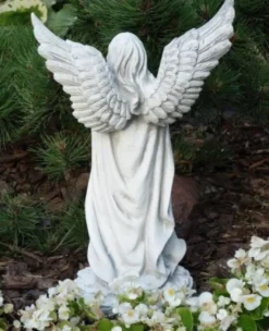 Casa Padrino Jugendstil Garten Deko Skulptur Engel Grau 16 x 14 x H. 46 cm - Elegante Garten Deko Stein Figur - Barock & Jugendstil Garten Deko Accessoires