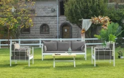 Casa Padrino Jugendstil Gartenmöbel Set Grau / Weiß - 1 Sofa & 2 Sessel & 1 Tisch - Garten & Terrassen Möbel im Jugendstil
