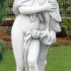Casa Padrino Jugendstil Garten Deko Skulptur Frau mit Schwan Weiß / Grau 41 x 39 x H. 160 cm - Elegante Garten Deko Stein Figur - Barock & Jugendstil Garten Deko Accessoires