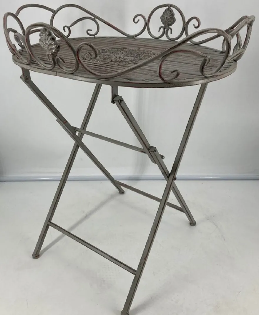 Casa Padrino Jugendstil Gartentisch Antik Grau 62 x 49 x H. 70 cm - Nostalgischer Metall Tisch - Nostalgische Metall Garten & Terrassen Möbel
