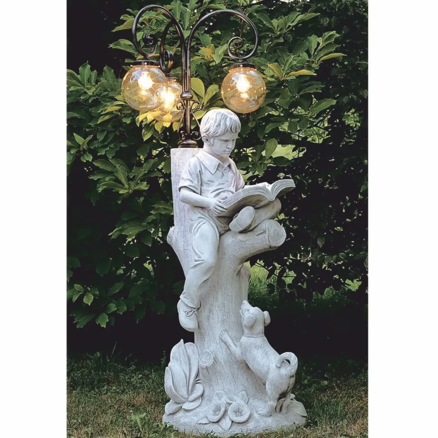 Casa Padrino Jugendstil Gartenlaterne Grau / Schwarz / Bernstein H. 181 cm - Jugendstil Außenstehleuchte - Jugendstil Außenbeleuchtung - Made in Italy