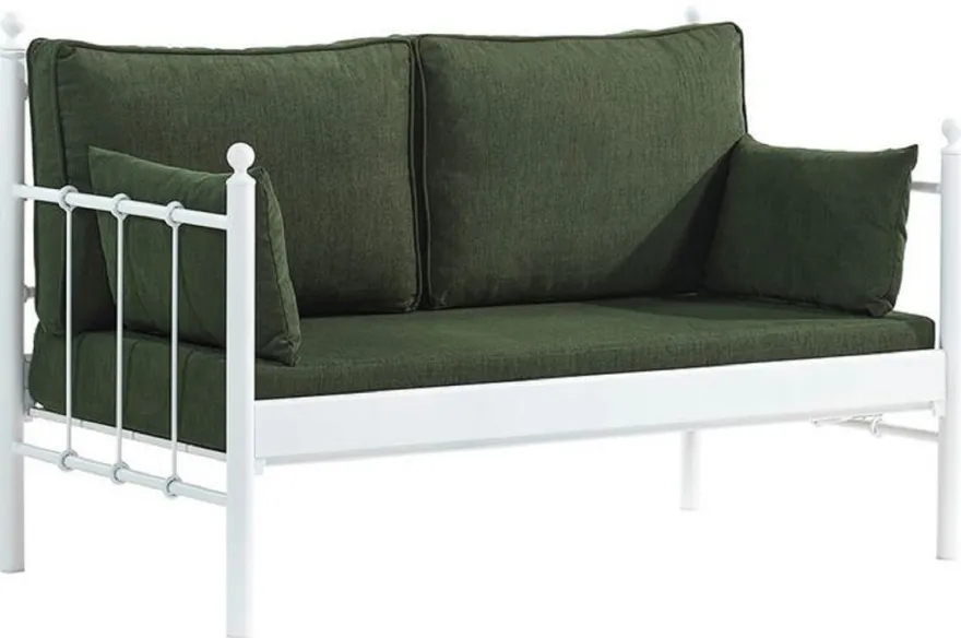 Casa Padrino Jugendstil Gartensofa Weiß / Dunkelgrün 140 x 70 x H. 92 cm - Garten Sofa - Terrassen Sofa - Jugendstil Garten & Terrassen Möbel