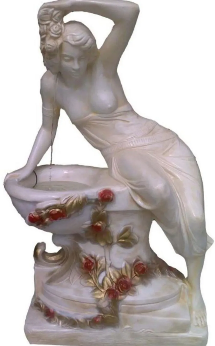 Casa Padrino Jugendstil Gartenbrunnen Creme / Beige / Rot / Gold 91 x H. 140 cm - Eleganter Garten Springbrunnen - Barock & Jugendstil Gartendeko Brunnen