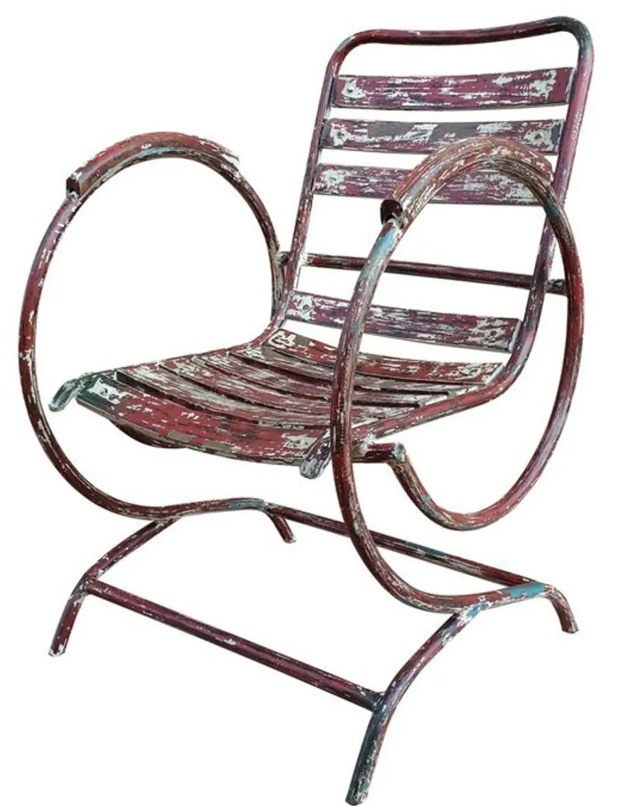 Casa Padrino Jugendstil Gartenstuhl mit Armlehnen Antik Rot 60 x 45 x H. 85 cm - Handgefertigte Gartenmöbel