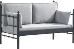 Casa Padrino Jugendstil Gartensofa Schwarz / Hellgrau 140 x 70 x H. 92 cm - Garten Sofa - Terrassen Sofa - Jugendstil Garten & Terrassen Möbel
