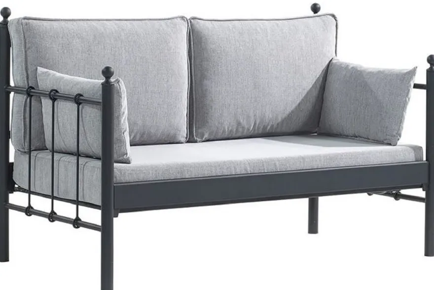 Casa Padrino Jugendstil Gartensofa Schwarz / Hellgrau 140 x 70 x H. 92 cm - Garten Sofa - Terrassen Sofa - Jugendstil Garten & Terrassen Möbel