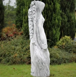 Casa Padrino Jugendstil Garten Deko Skulptur Dame Grau 40 x 40 x H. 140 cm - Elegante Garten Deko Stein Figur - Barock & Jugendstil Garten Deko Accessoires