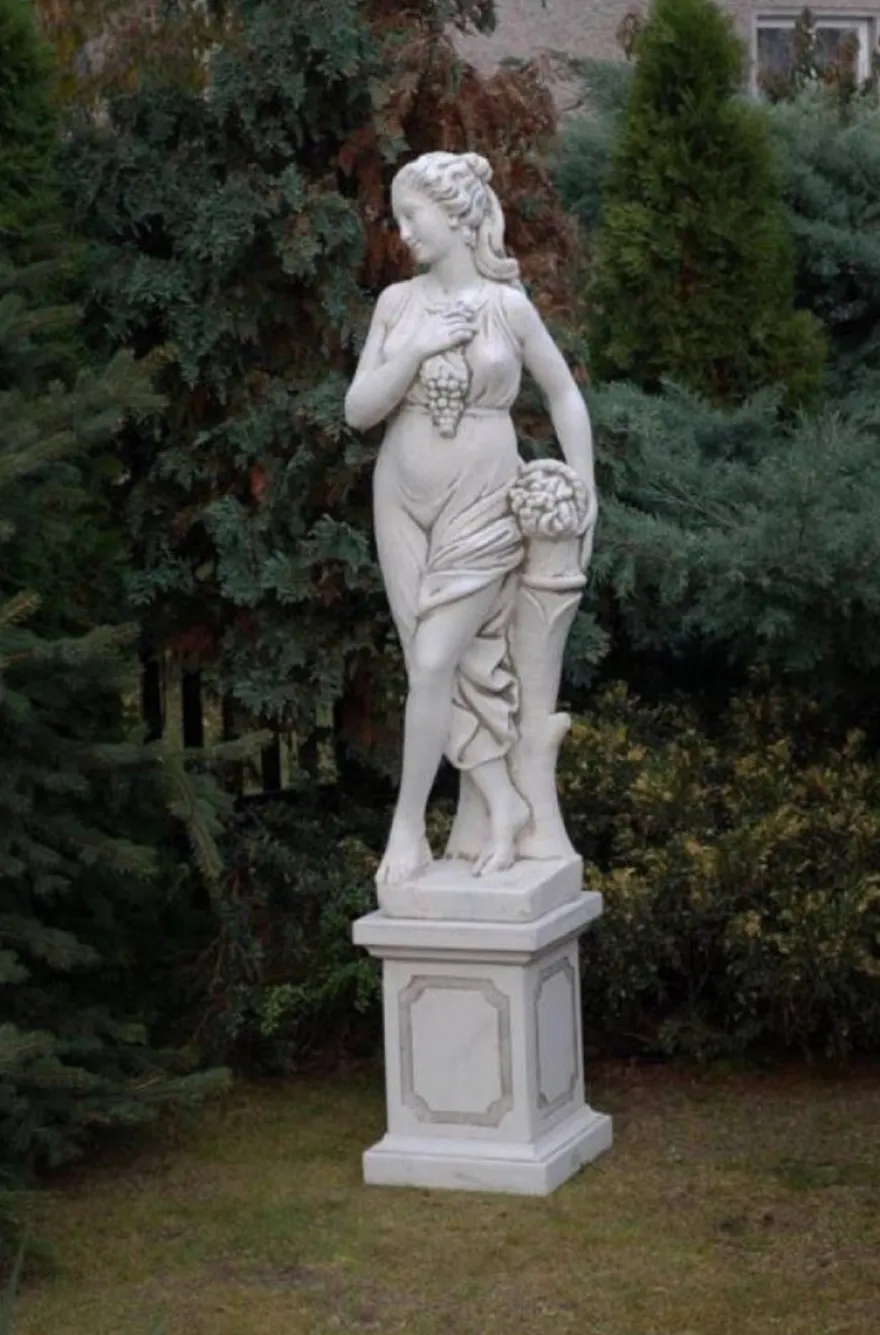 Casa Padrino Jugendstil Garten Deko Skulptur Frau Grau 44 x 30 x H. 140 cm - Elegante Garten Deko Stein Figur - Barock & Jugendstil Garten Deko Accessoires