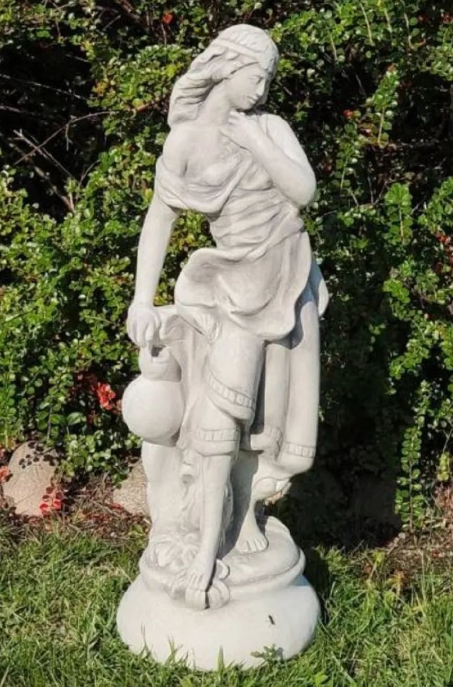 Casa Padrino Jugendstil Garten Deko Skulptur Dame Grau H. 66 cm - Elegante Garten Deko Stein Figur - Barock & Jugendstil Garten Deko Accessoires