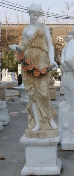 Casa Padrino Jugendstil Garten Deko Marmor Skulptur Dame Linke Seite Weiß / Beige H. 190 cm