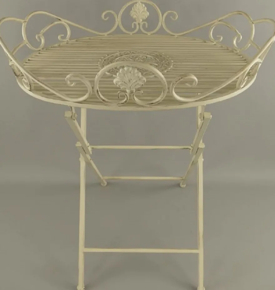 Casa Padrino Jugendstil Garten Beistelltisch Rustikal Weiß 63 x 48 x H. 70 cm - Klappbarer Garten Metall Tisch - Barock & Jugendstil Garten Möbel