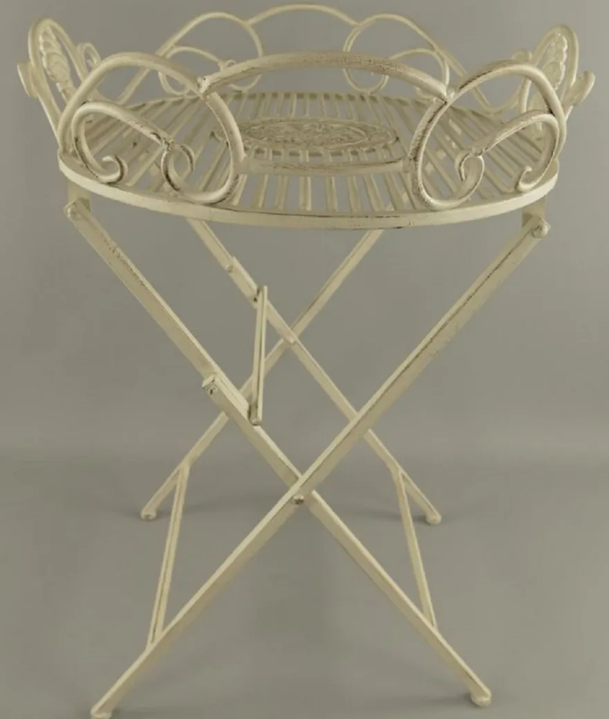 Casa Padrino Jugendstil Garten Beistelltisch Rustikal Weiß 63 x 48 x H. 70 cm - Klappbarer Garten Metall Tisch - Barock & Jugendstil Garten Möbel