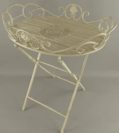 Casa Padrino Jugendstil Garten Beistelltisch Rustikal Weiß 63 x 48 x H. 70 cm - Klappbarer Garten Metall Tisch - Barock & Jugendstil Garten Möbel