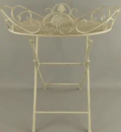 Casa Padrino Jugendstil Garten Beistelltisch Rustikal Weiß 63 x 48 x H. 70 cm - Klappbarer Garten Metall Tisch - Barock & Jugendstil Garten Möbel