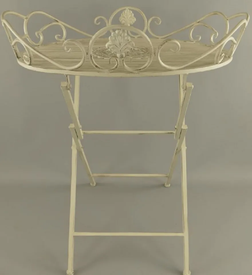Casa Padrino Jugendstil Garten Beistelltisch Rustikal Weiß 63 x 48 x H. 70 cm - Klappbarer Garten Metall Tisch - Barock & Jugendstil Garten Möbel