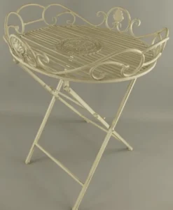 Casa Padrino Jugendstil Garten Beistelltisch Rustikal Weiß 63 x 48 x H. 70 cm - Klappbarer Garten Metall Tisch - Barock & Jugendstil Garten Möbel