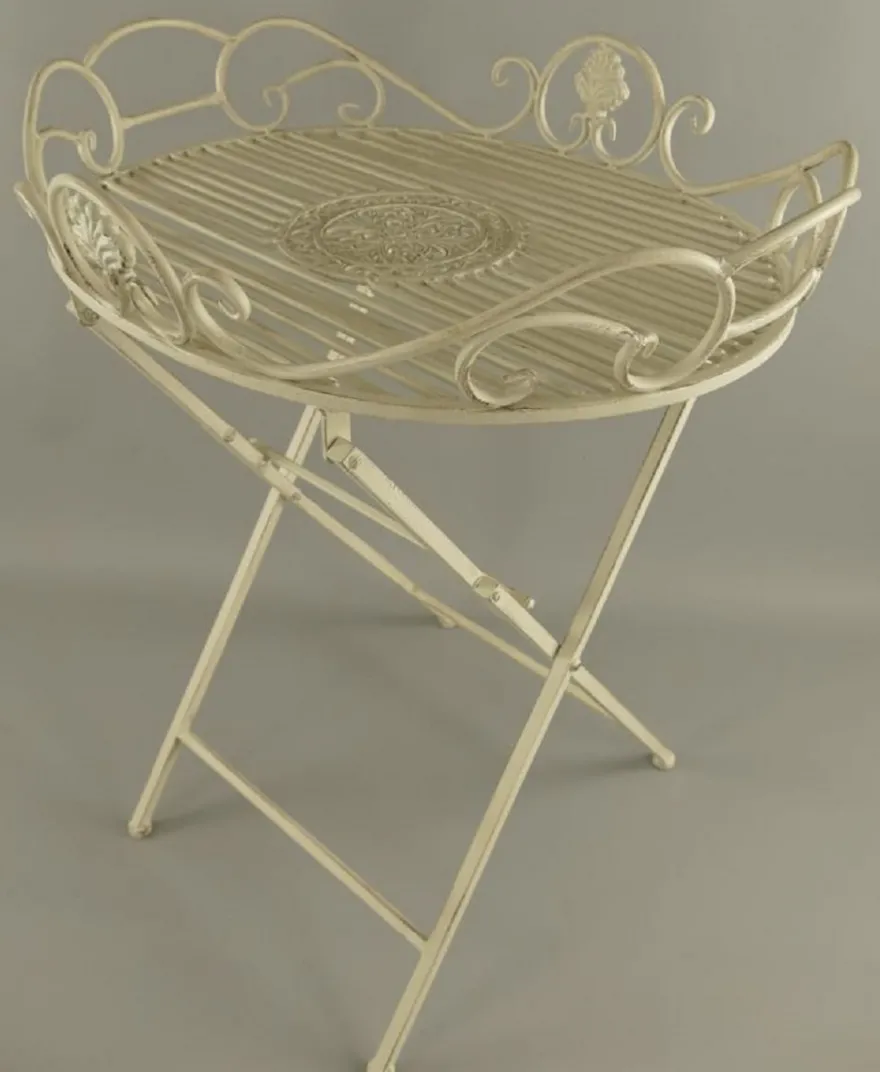 Casa Padrino Jugendstil Garten Beistelltisch Rustikal Weiß 63 x 48 x H. 70 cm - Klappbarer Garten Metall Tisch - Barock & Jugendstil Garten Möbel