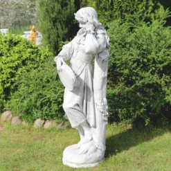 Casa Padrino Jugendstil Garten Deko Stein Skulptur Frau Grau H. 185 cm