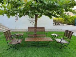 Casa Padrino Jugendstil Garten Möbel Set Dunkelbraun / Schwarz - 1 Couchtisch 1 Sitzbank 2 Stühle 2 Beistelltische - Barock & Jugendstil Gastronomie & Garten Möbel