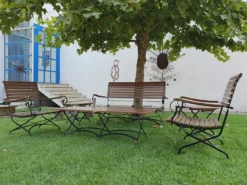 Casa Padrino Jugendstil Garten Möbel Set Dunkelbraun / Schwarz - 1 Couchtisch 1 Sitzbank 2 Stühle 2 Beistelltische - Barock & Jugendstil Gastronomie & Garten Möbel