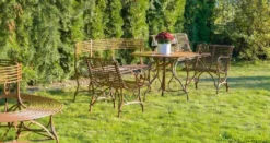 Casa Padrino Jugendstil Garten Stuhl Braun 64 x 62 x H. 71 cm - Handgefertigter Schmiedeeisen Stuhl mit Armlehnen - Nostalgische Schmiedeeisen Garten & Terrassen Möbel