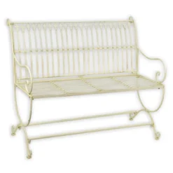 Casa Padrino Jugendstil Gartenbank Weiß 103,5 x 61 x H. 85,5 cm - Gartenmöbel im Jugendstil - Eisen Sitzbank - Balkon Möbel