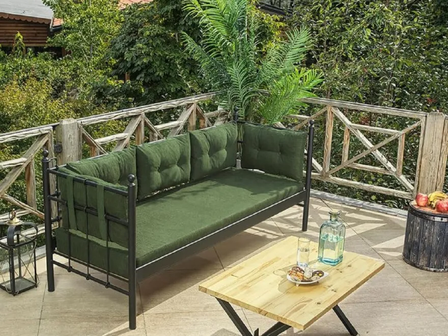 Casa Padrino Jugendstil Gartensofa Schwarz / Dunkelgrün 200 x 70 x H. 92 cm - Garten Sofa - Terrassen Sofa - Garten & Terrassen Möbel