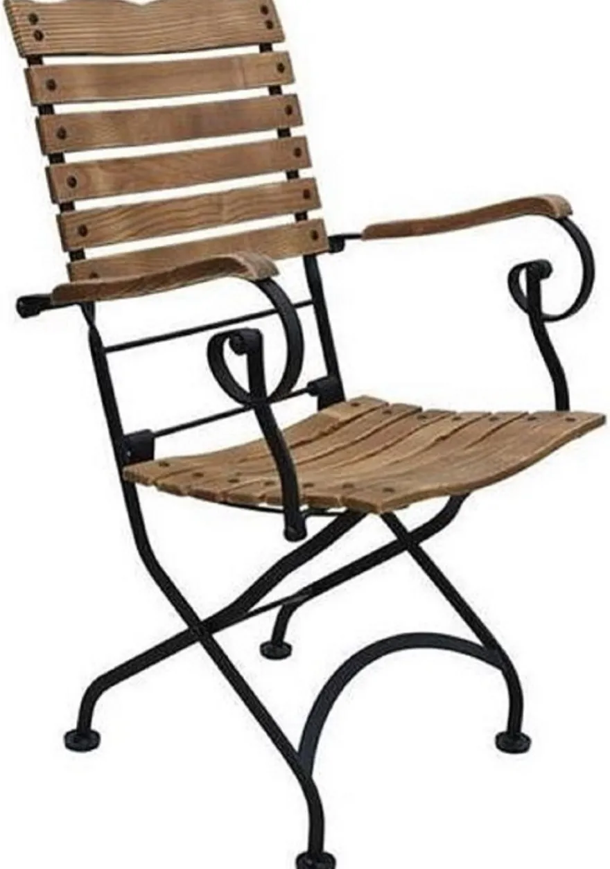 Casa Padrino Jugendstil Gartenstuhl mit Armlehnen Braun / Schwarz 60 x 40 x H. 92 cm - Klappbarer Garten Stuhl - Barock & Jugendstil Gastronomie & Garten Möbel