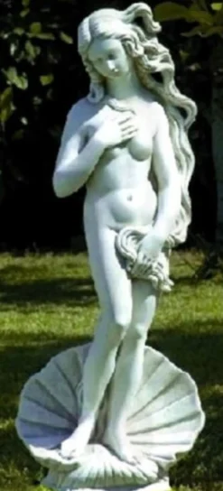 Casa Padrino Jugendstil Gartendeko Skulptur / Statue Venus mit Muschel Grau Ø 32 x H. 85 cm - Steinfigur Gartenskulptur
