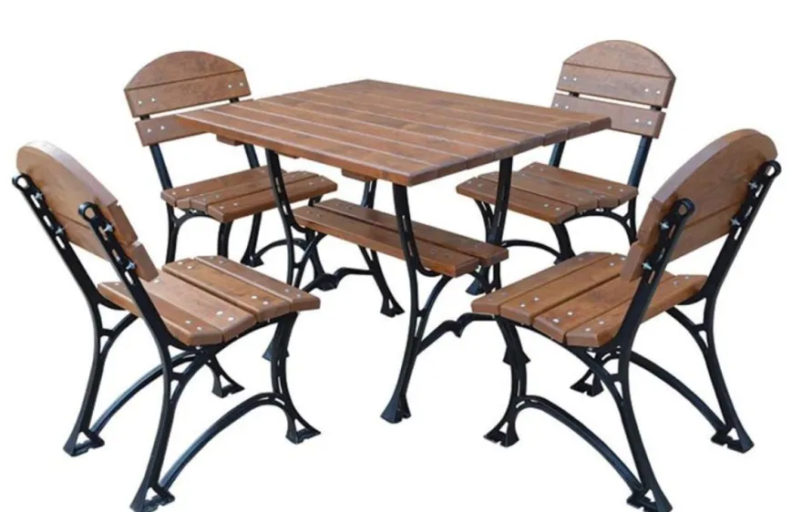 Casa Padrino Jugendstil Gartenmöbel Set Tisch & 4 Stühle Braun / Schwarz 100 cm - Luxus Qualität
