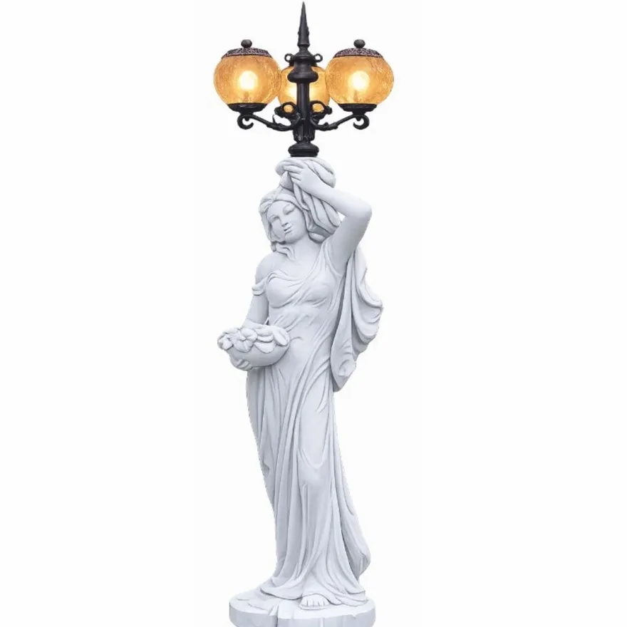 Casa Padrino Jugendstil Gartenlaterne Grau / Schwarz / Bernstein H. 185 cm - Jugendstil Außenstehleuchte - Jugendstil Außenbeleuchtung - Made in Italy