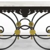 Casa Padrino Jugendstil Gartentisch Weiß / Schwarz / Messing 130 x 80 x H. 75 cm - Nostalgischer Schmiedeeisen Garten & Terrassen Tisch mit Marmorplatte - Jugendstil Garten & Terrassen Möbel