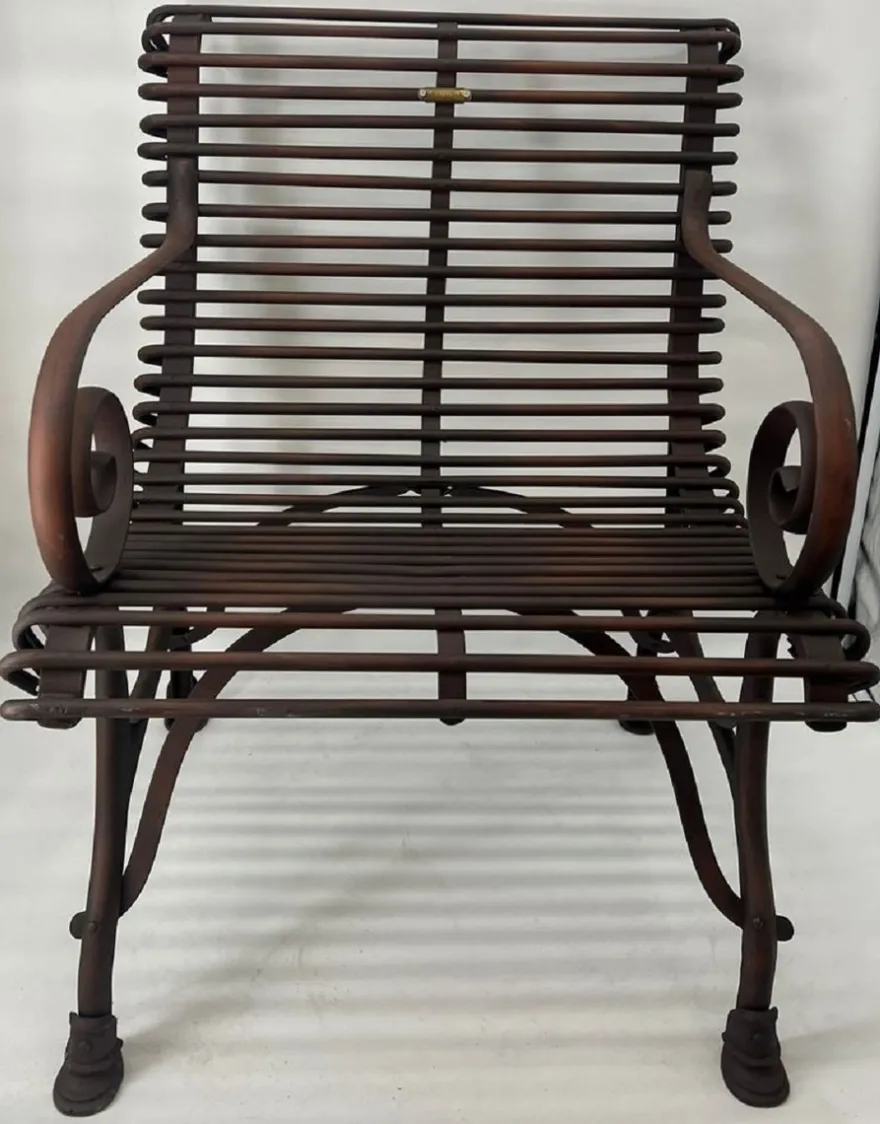 Casa Padrino Jugendstil Garten Stuhl Braun 64 x 62 x H. 71 cm - Schmiedeeisen Stuhl mit Armlehnen - Nostalgische Schmiedeeisen Garten Möbel
