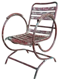 Casa Padrino Jugendstil Gartenstuhl Set Antik Rot 60 x 45 x H. 85 cm - Handgefertigte Schmiedeeisen Stühle mit Armlehnen - Nostalgische Garten Möbel
