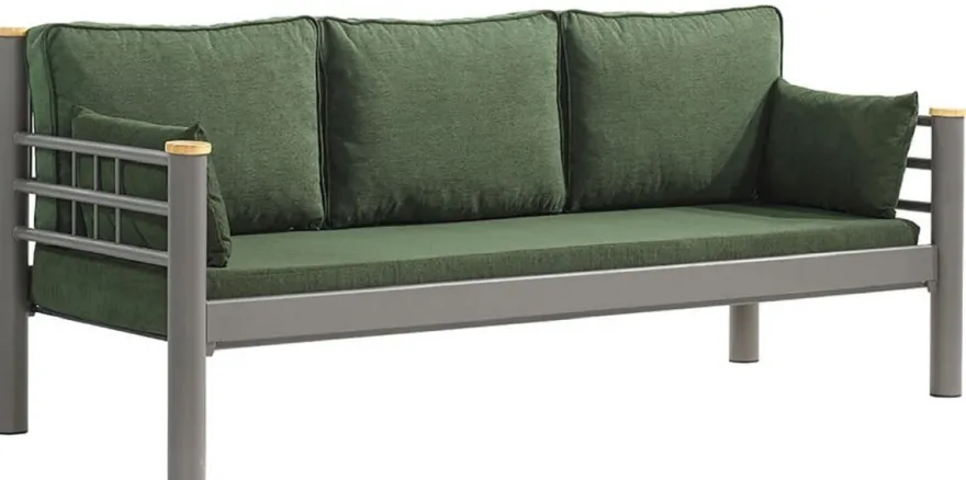 Casa Padrino Jugendstil Gartensofa Grün / Grau / Naturfarben 200 x 70 x H. 85 cm - Metall Garten Sofa mit Kissen - Terrassen Sofa - Garten Möbel - Terrassen Möbel - Jugendstil Möbel