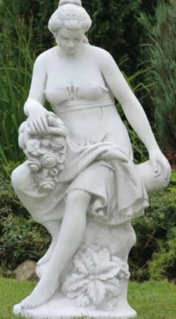 Casa Padrino Jugendstil Garten Deko Skulptur Frau mit Blumenstrauß Weiß / Grau 46 x 46 x H. 121 cm - Elegante Garten Deko Stein Figur - Barock & Jugendstil Garten Deko Accessoires