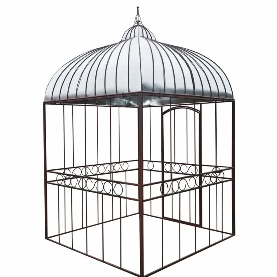 Casa Padrino Jugendstil Garten Vogelhaus Rost / Silber 200 x H. 300 cm - Nostalgische Vogelhäuser