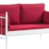 Casa Padrino Jugendstil Gartensofa Weiß / Bordeauxrot 140 x 70 x H. 92 cm - Garten Sofa - Terrassen Sofa - Jugendstil Garten & Terrassen Möbel