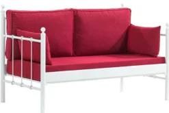Casa Padrino Jugendstil Gartensofa Weiß / Bordeauxrot 140 x 70 x H. 92 cm - Garten Sofa - Terrassen Sofa - Jugendstil Garten & Terrassen Möbel