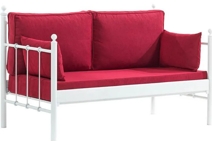 Casa Padrino Jugendstil Gartensofa Weiß / Bordeauxrot 140 x 70 x H. 92 cm - Garten Sofa - Terrassen Sofa - Jugendstil Garten & Terrassen Möbel