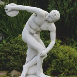 Casa Padrino Jugendstil Garten Deko Skulptur Diskuswerfer Weiß / Grau H. 93 cm